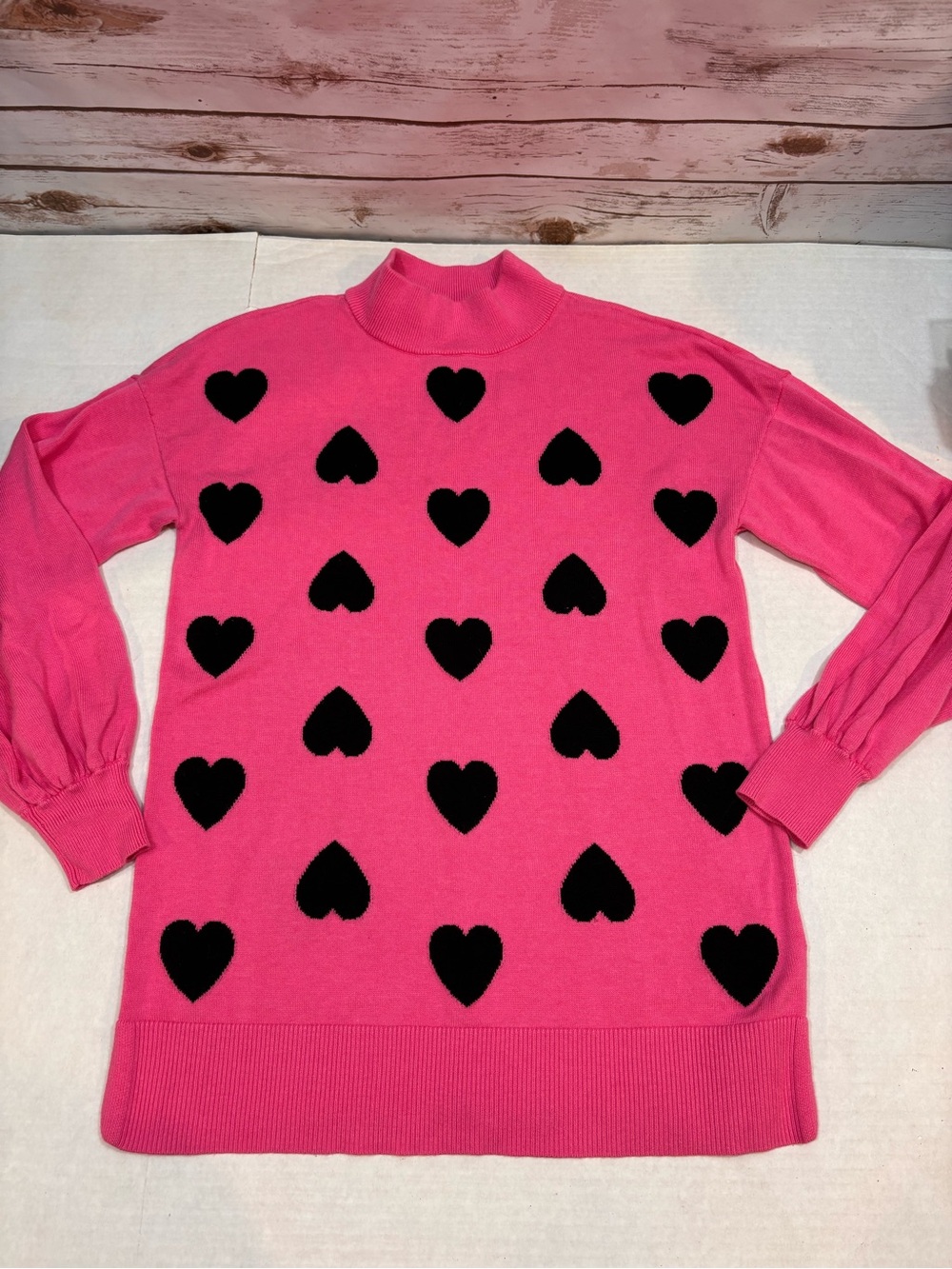 Belle by Kim Gravel Hot Pink Heart Mock Neck Sweater